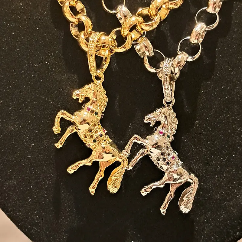 horse pendant on medium weight belcher chain gold or silver plated available stainless Steel 24inc length 2