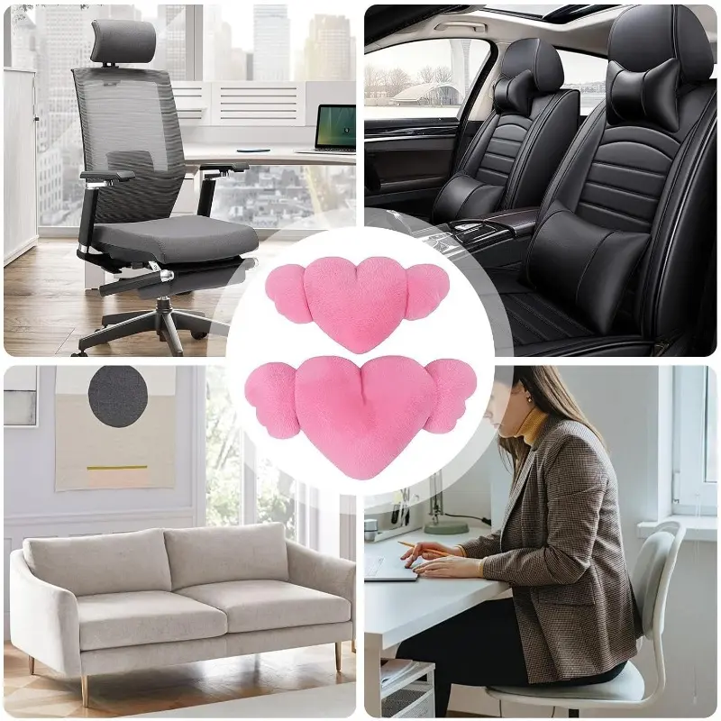 Heart Shaped Car Headrest | 2X Heart Shaped Car Headrest Pillow With Wings,Cozy Adorable Car Neck Headrest Pillow For Car Decoration 3