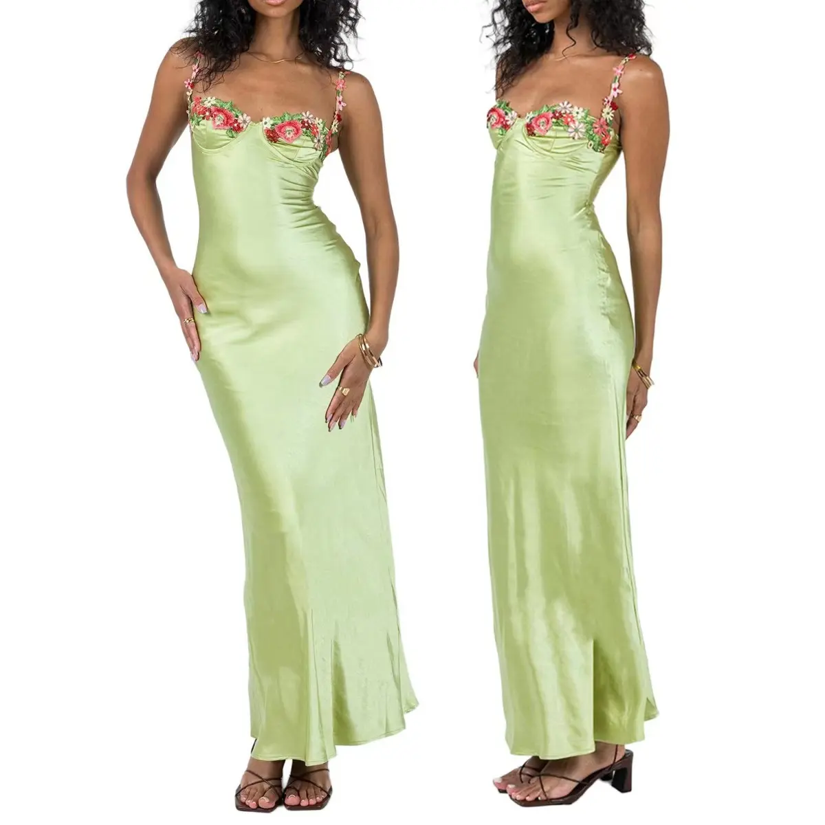 Women's Plain Flower Decor Ruched Backless Bodycon Cami Dress, Elegant Tie Back Sleeveless Maxi Dress for Party Club Dating Wear, Ladies Summer Clothes