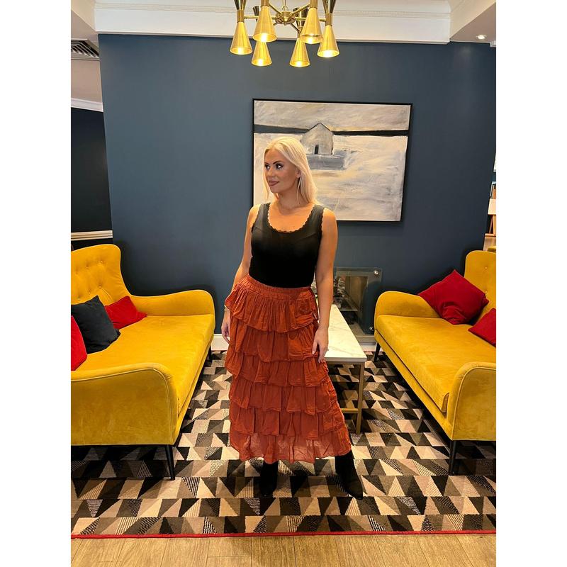 Olga Ruffle Skirt Rust 2