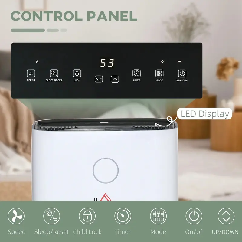 20L/Day Portable Dehumidifier for Home, with LED Screen, Sleep Mode, 24H Timer, Electric Air Dehumidifier for Damp Laundry Bedroom Basement 6