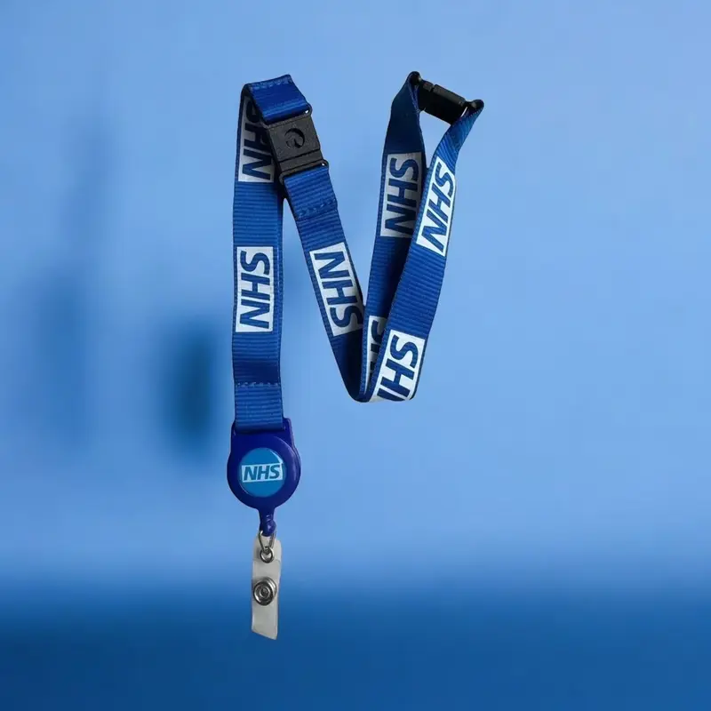 20mm NHS Blue Badge Reel Lanyard + Triple Safety Breakaway Ft 0