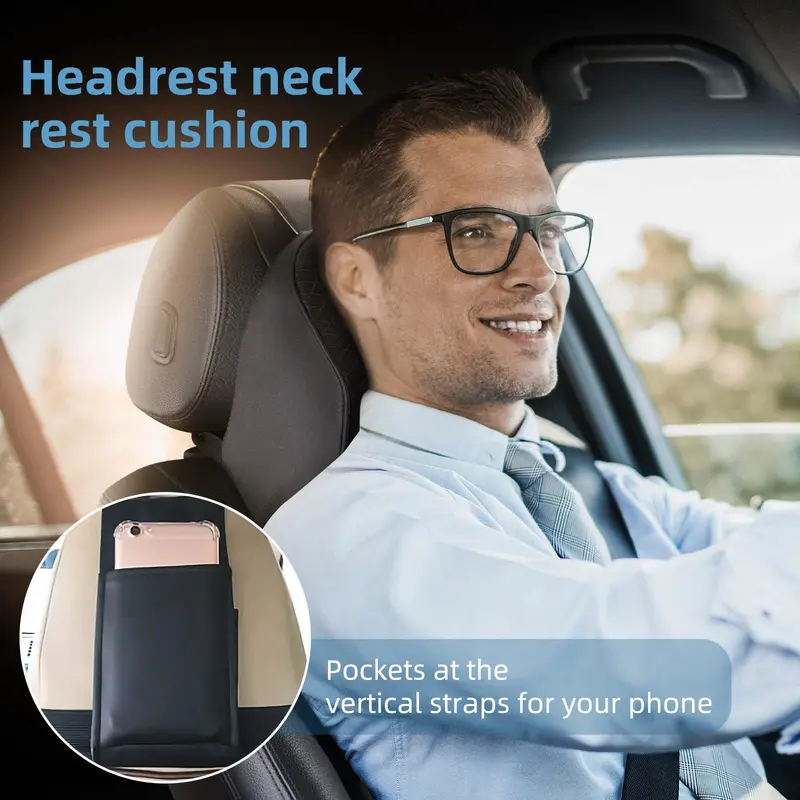 ZATOTOO Car Neck Support - Headrest for Car Seat in Memory Foam, Breathable, Removable and Washable Cover, Black 1