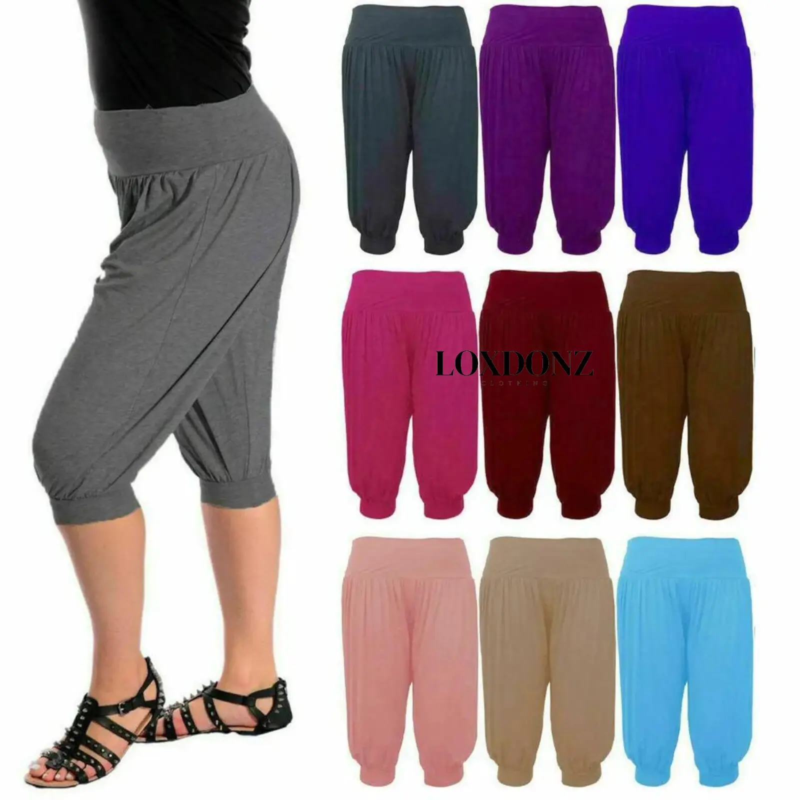Loxdonz Ladies 3/4 Alibaba Harem Baggy Trouser Shorts Women Cropped Summer Pant 8-26 Womenswear Bottom Comfort jeans heels plus size body