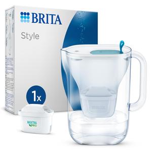 BRITA OFFICIAL Style Water Filter Jug Blue (2.4L) incl. 1x MAXTRA PRO All-in-1 cartridge - fridge-fitting design jug with smart LED-LTI and Flip-Lid