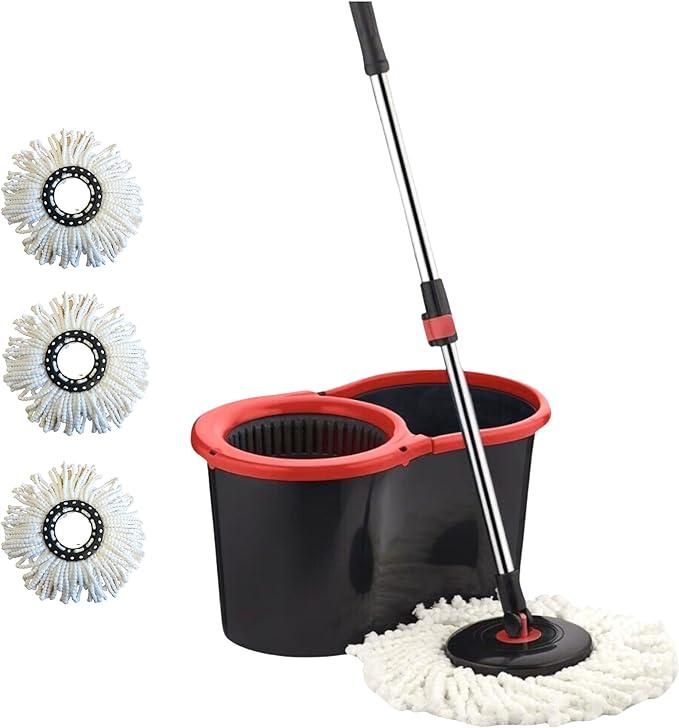 Leoxol Upgrade 360° Floor Magic Spin Bucket Set with 3 Microfiber Heads - 13 Liter Capacity, Adjustable Cleaning - Marble Tiled Surfaces flat 360 viral rotating spinning mops with handle rotatable white sturdy mop for Christmas spray spin  mop clean  mop 3