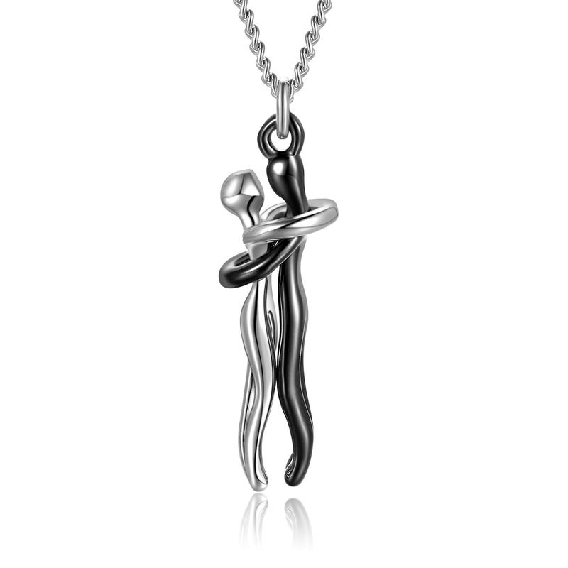 Love Hug Necklace Unisex, Heart and Hug Design, Stainless Steel, jewellery gift necklace, couple pendant, friendship, gold plated, tiktok shop jewelry anxiety promise fidget 4