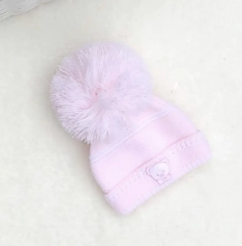 BABY BOY GIRLS KNITTED TEDDY POM POM HAT