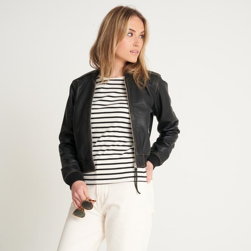 Barneys Originals Women's Washed Leather Bomber Jacket 4