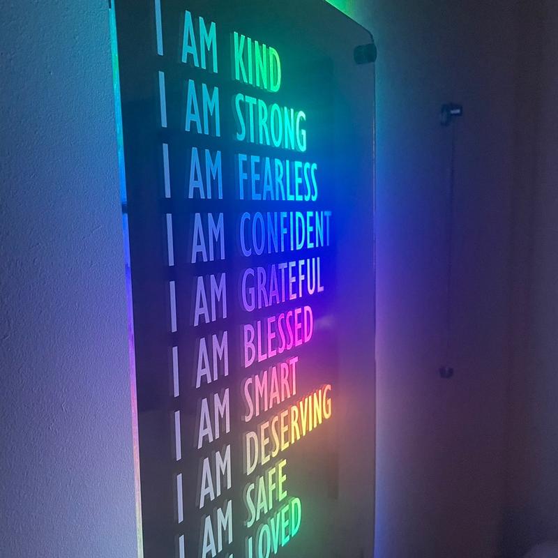 Custom Affirmations LED Name Mirror | Personalised Light Up Mirror Sign | Light Up Wall Sign | I AM Mirror | Multiple Colour Options | Remote Included 3