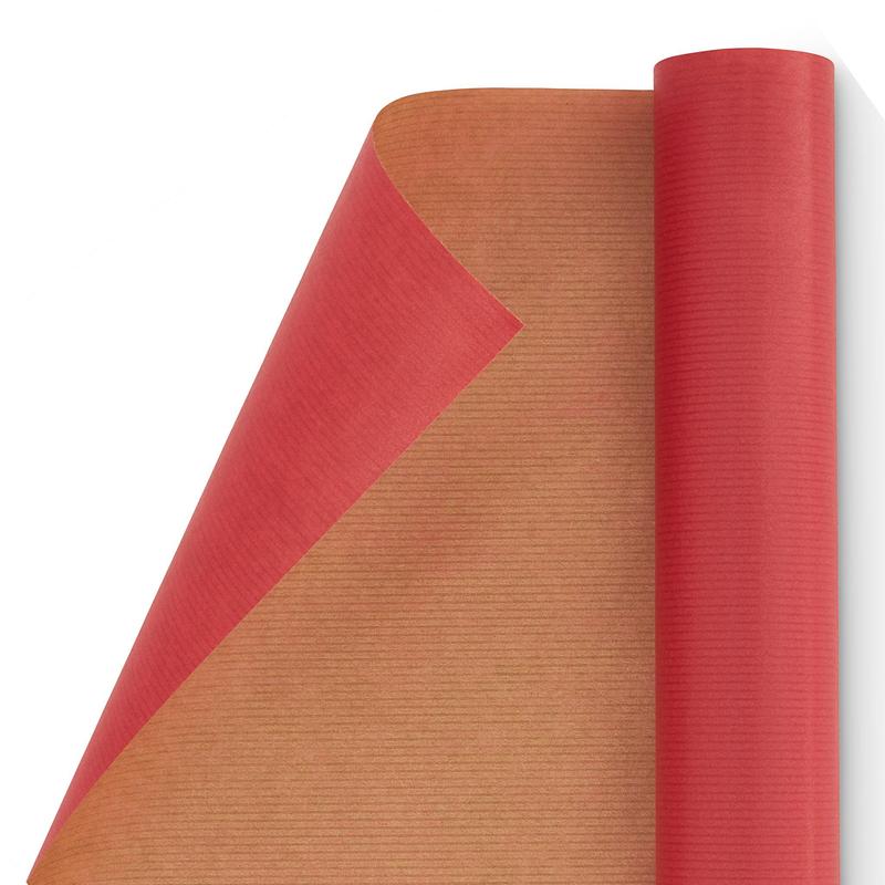 Christmas Wrapping Paper Gift Wrap Natural Kraft Paper Ribbed Eco Wrap Red Brown Bulk Pack 12M Festive 4 Pack 6