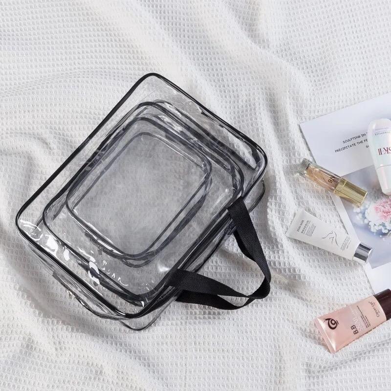 3 pieces Clear Travel Storage Bag With Handle, Portable Travel Washbag  Cosmetic Bag PVC Waterproof One Set 3