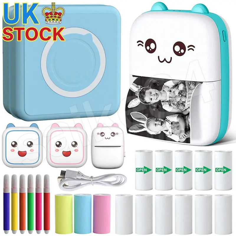 Mini Pocket Thermal Printer with Bluetooth, 14 Rolls Paper and 6 Pen for Photos Label Printing 0