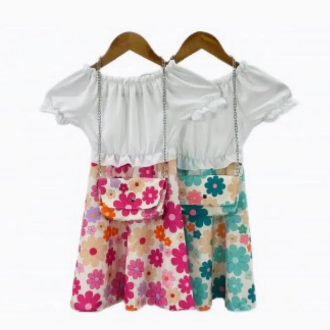 Girls flower print dress with matching bag