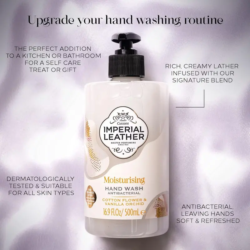 Imperial Leather Moisturising Hand Wash, Cotton Flower & Vanilla Orchid, Antibacterial, Signature Oil Blend, Gentle Skin Care, Bulk Buy Pack of 6 x 500ml Gel Nail 2