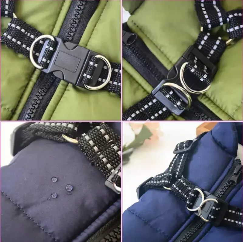 Dog Coat Waterproof With Harness Jacket Raincoat Winter Zip Coats Pet Hole Warm 4