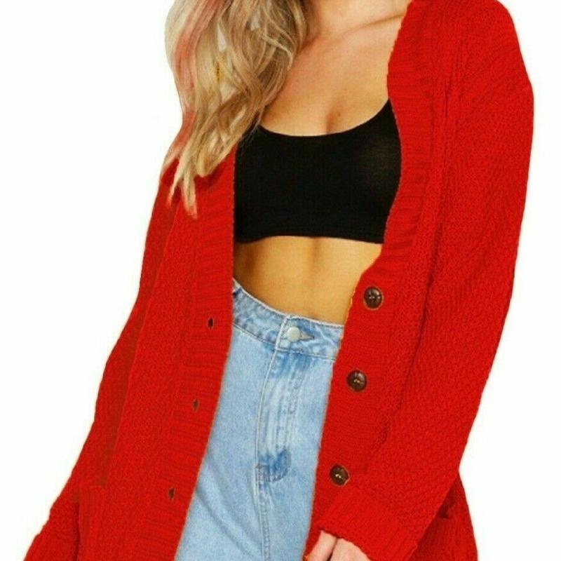 Women's Ladies Chunky Cable Knit Button Cardigan Long Sleeves Grandad Plus Sizes Knitwear Winter Knitted Comfortable Womenswear Soft Baby Cotton Stretchy Tops Basic Longsleeves Sky Underwear sweater  season jacket cardigan  cropped stylish  outerwear 4
