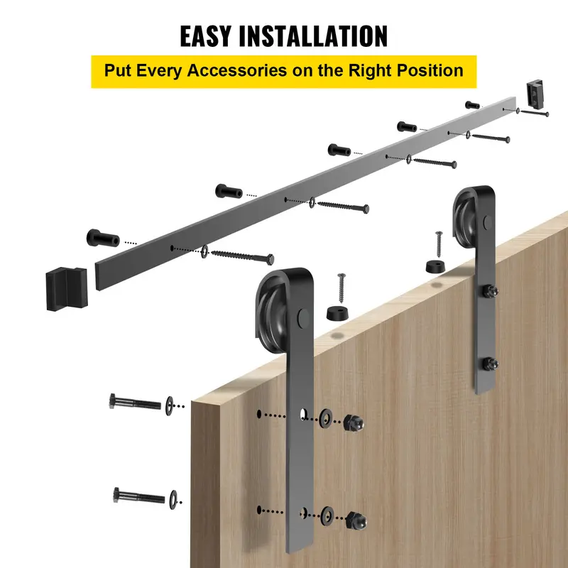 VEVOR Sliding Barn Door Hardware Kit, 14FT Barn Door Kit, 330LBS Load-Bearing Double Barn Door Hardware Kit, Carbon Steel Barn Door Track, Darn Door for 1.37-1.77" Thickness & 7FT Wide Door Panel 5