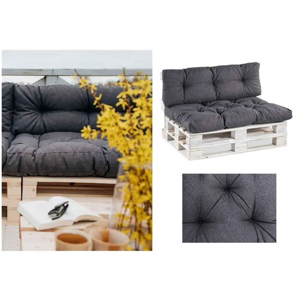 Garden Outdoor Pallet Cushion Set EURO Sofa Grey Tufted Quilted Seat + Back Pad