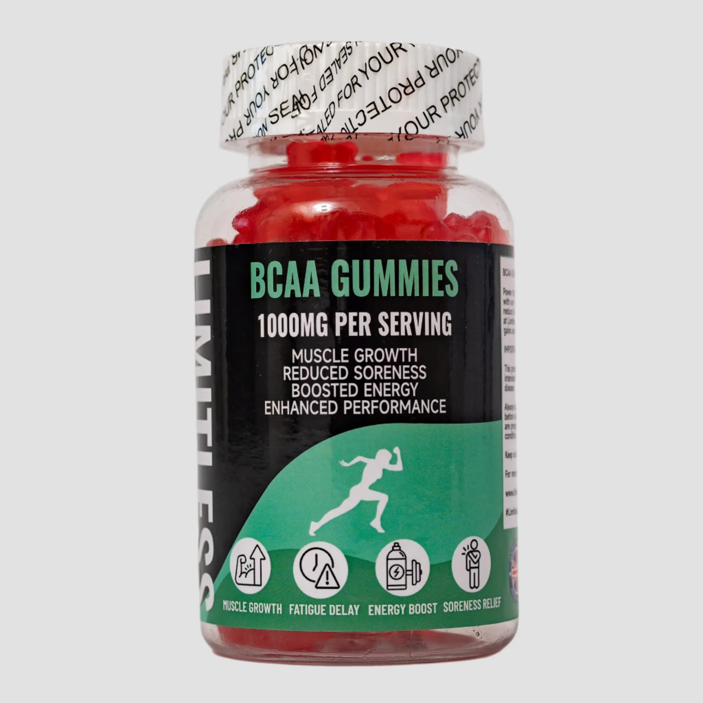 LIMITLESS GAINS – BCAA 2:1:1 Gummies – Muscle Recovery, Performance, Strength & Endurance Support – Strawberry Flavour – 60 Gummies | Fitness Healthcare Natural Supplement Dietary Edible
