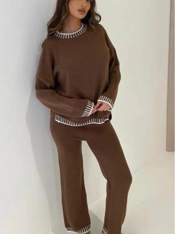 Long Sleeve Suits knitted Relaxed Fit Womenswear Ladies Tracksuit Overalls Palazzo Comfort Knitwear Trouser Leg 5