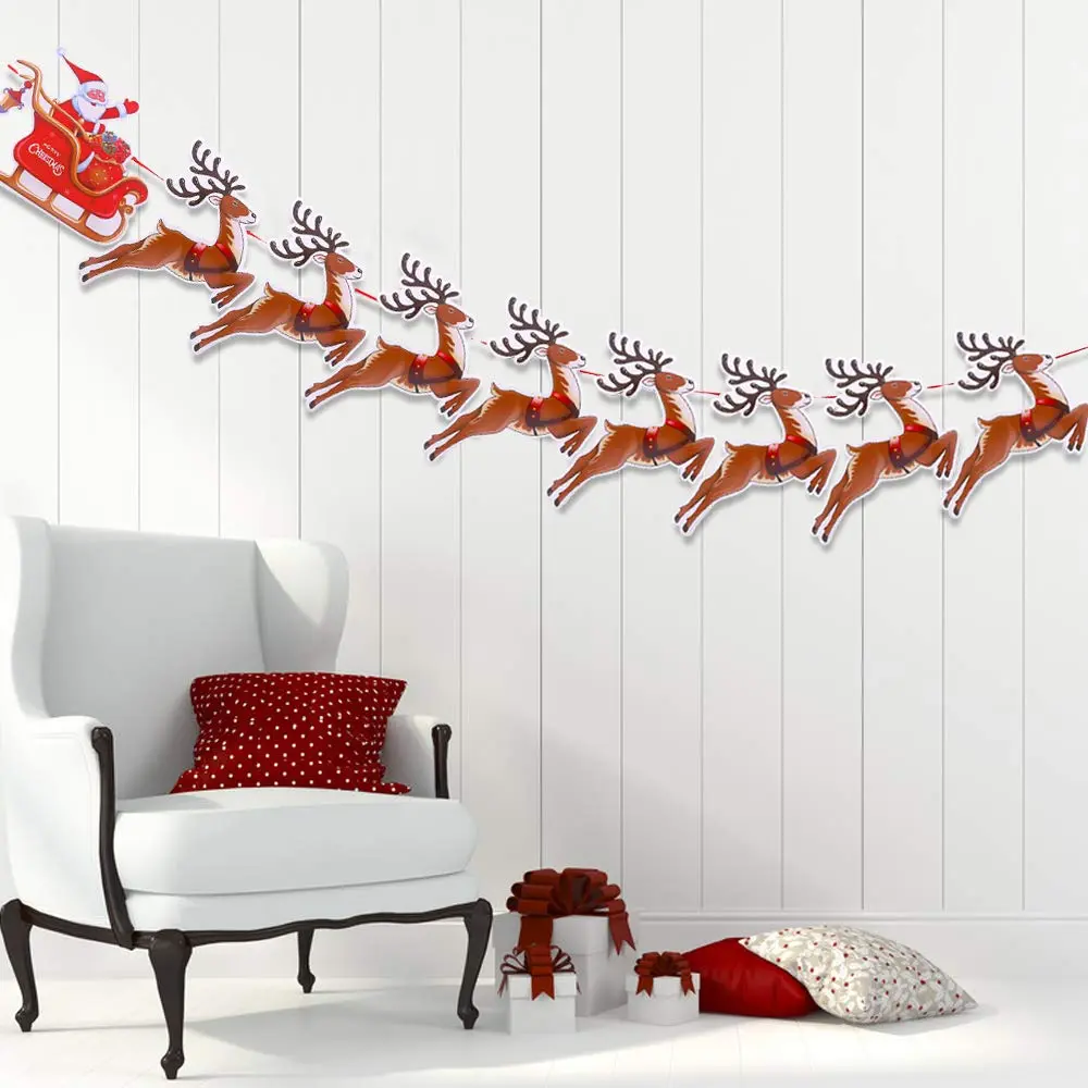 Christmas Reindeer Bunting and Santa Sleigh Banners for Party Decoration - Festive Ornaments