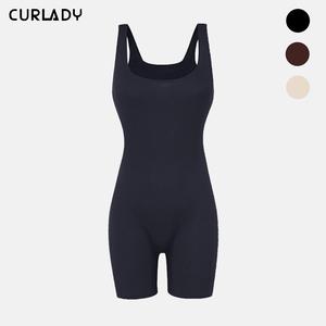 【Curlady】Womens Seamless Ribbed Leisure Yoga Workout Gym Leggings Padded Bra Unitard