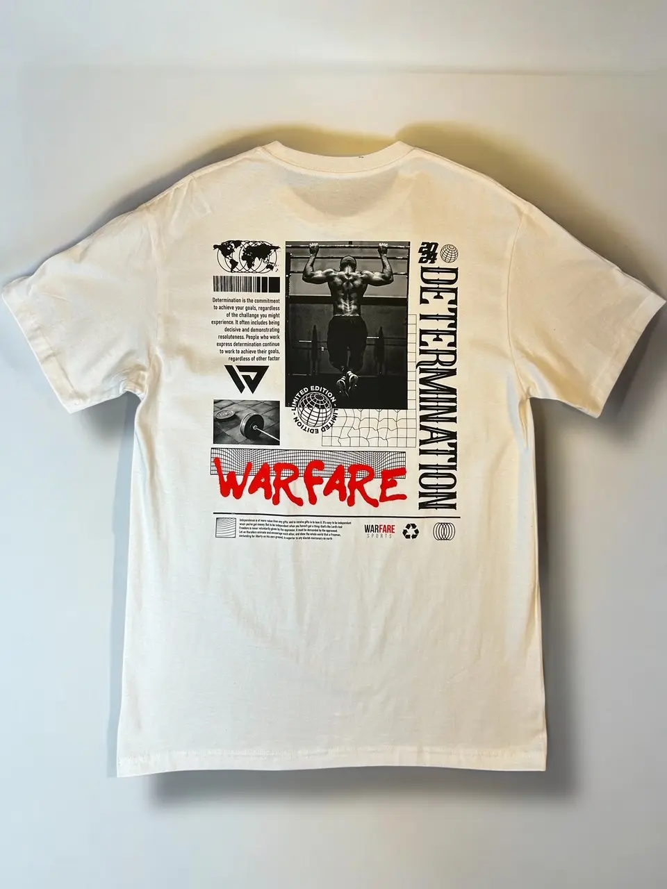 WARFARE Sports White T-Shirt with 'Determination' Print