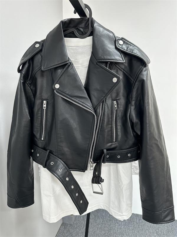 Product Introduction of NEW New Coal graysty le Women's washed leather jacket with belt, short coat with downgraded zipper and vintage lapel jacket HOT 22