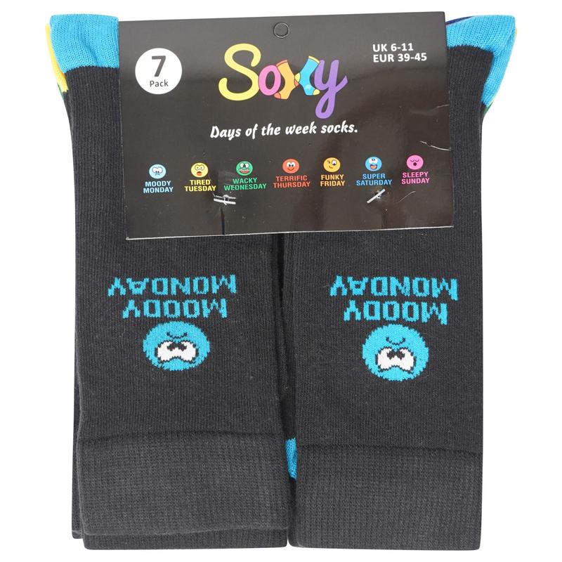 Boys 7 Pack Novelty Days of the Week Socks Mood Socks - Size UK Kids 9-12 (EU 27-30), 12-3 (EU 31-36) and 4-6 (EU 37-39) 2