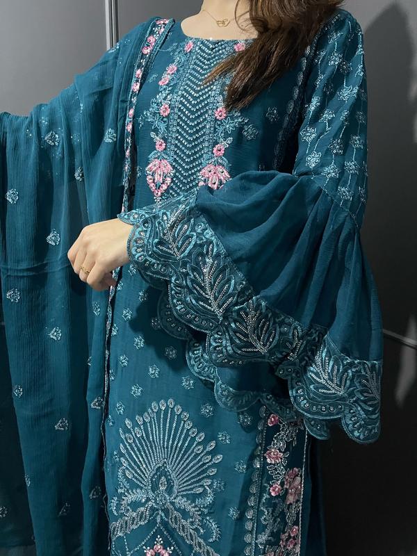TEAL 3Pc Embroidered Chiffon Collection With Embroidered Chiffon Dupatta 4