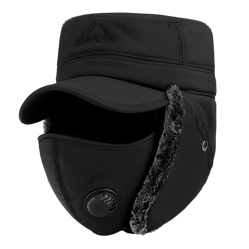 Winter Flat Top Hat with Face Cover for Middle-aged And Elderly Men, Outdoor Cycling Ski Hat, Windproof And Ear Protection Hat 2