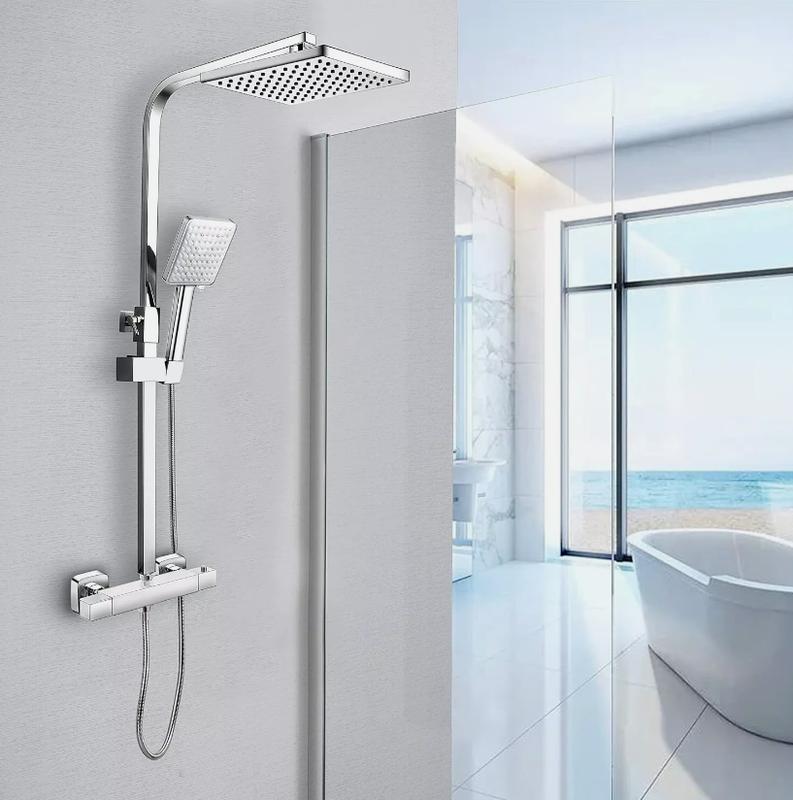 EVOLVE Chrome Square Thermostatic Shower Mixer Set Easy Fixing Kit WRAS Approved 1