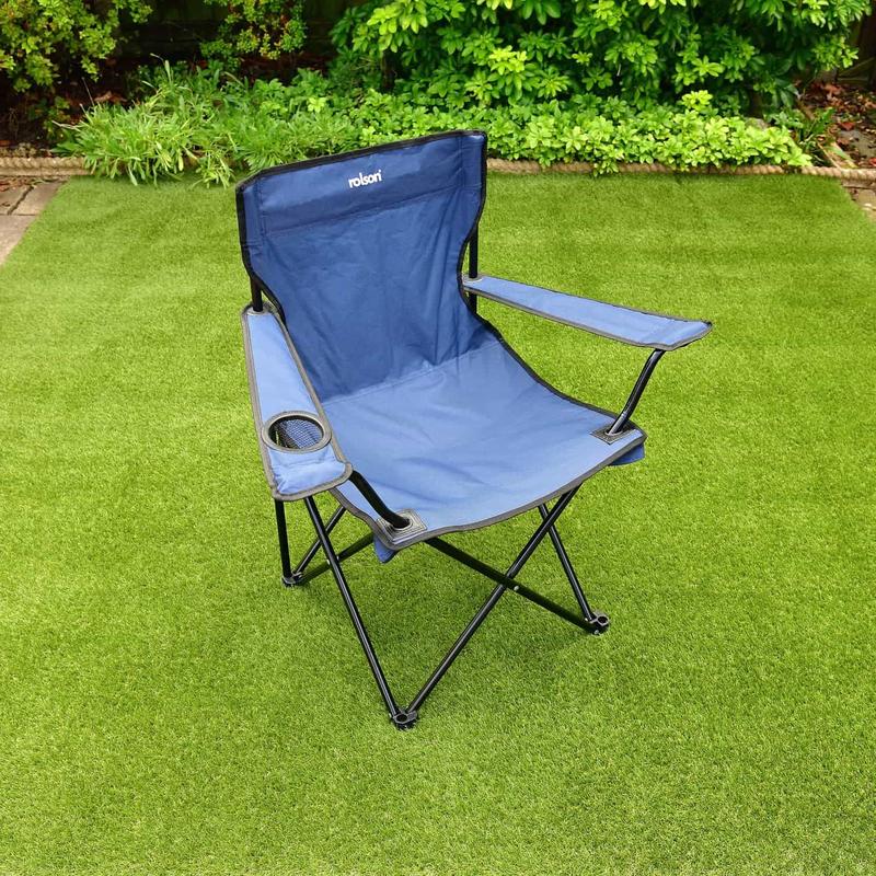 Folding Camping Garden Chair with Cup Holder -  Available in 3 colours Navy, Grey & Black BBQ Party Pool Side in Carry Bag 3