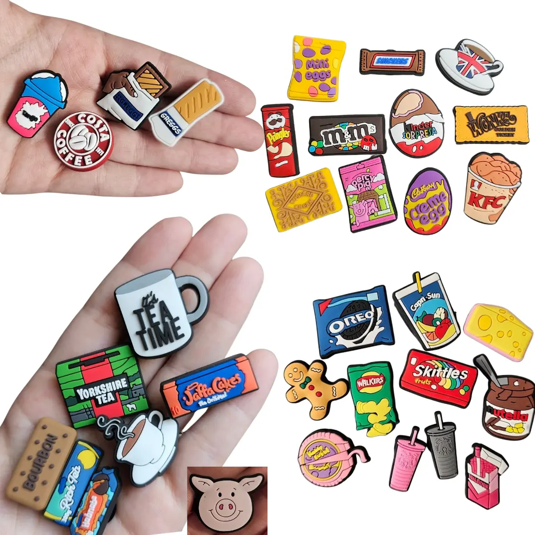 Food shoe charms, coffee, tea, biscuits, chocolate, sweets