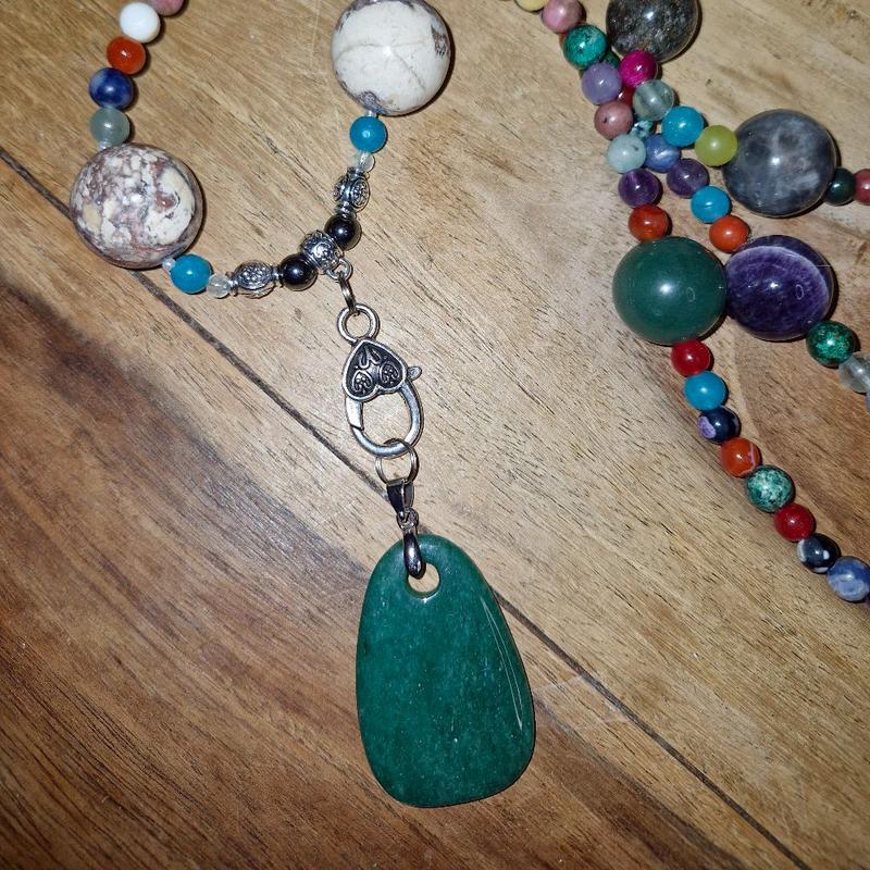 Green Aventurine Freeform Removable Pendant with Dream Amethyst, Dragon Blood Agate, Malachite and more. 4