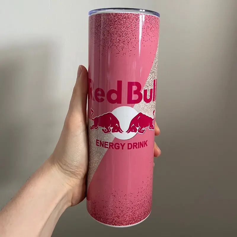 Light pink glitter red bull 20oz insulated tumbler 0