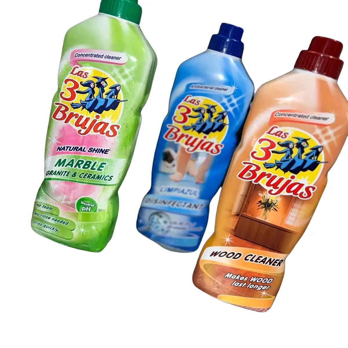 Three Witches - disinfectant,  wood cleaner, natural shine marble cleaner.