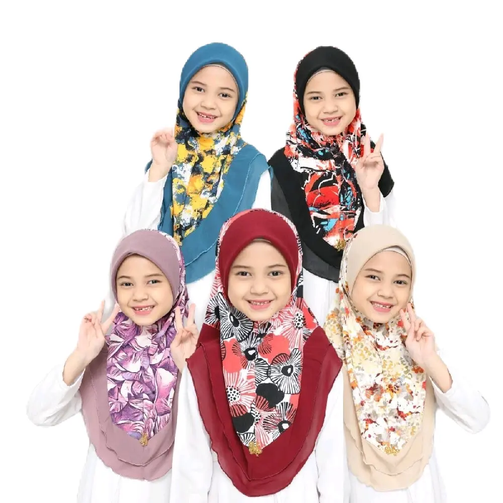Sarung Nurra Kids Moscrepe Malaysian Hijab with awning Scuba and piping Chiffon