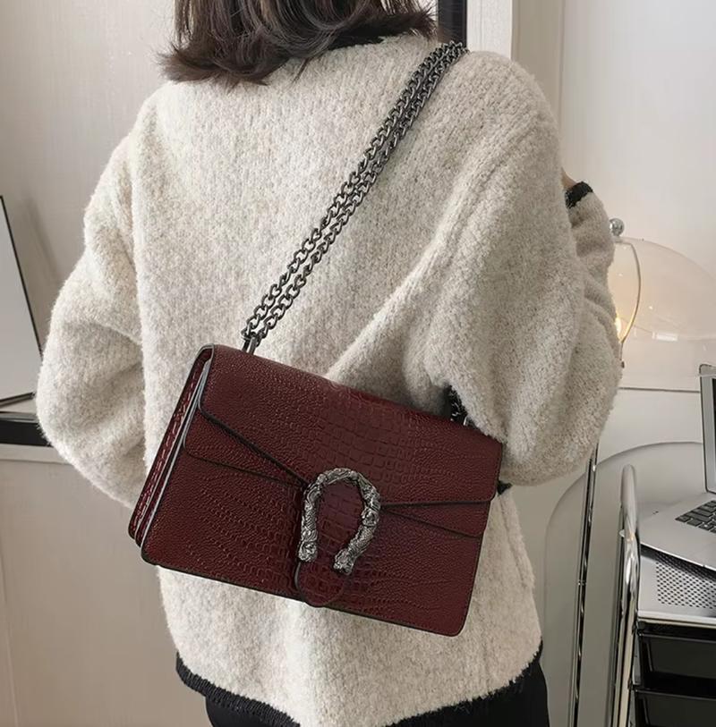 Product Introduction of Women's Elegant Crocodile Embossed Square Bag, Fashionable Chain Strap Shoulder Bag for Daily Used, Casual Trendy Versatile High-quality Daily Commuting Bag handbag  women designer  handbags 18