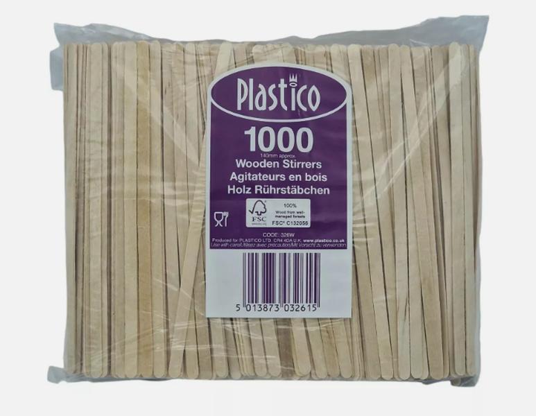 WOODEN STIRRERS COFFEE, TEA CUP STICKS 326W PLASTICO 140mm 5'' x 5000 0