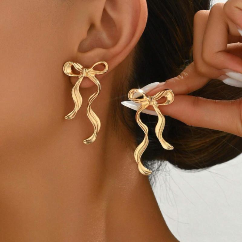 Product Introduction of Ribbon bow earrings, simple elegant fashion design for women, daily wear, gift for friends, valentine's day 1