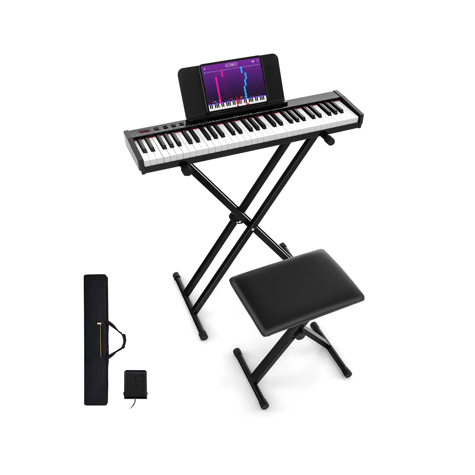 COSTWAY 61-Key Portable Electronic Keyboard Piano with Stand and Stool
