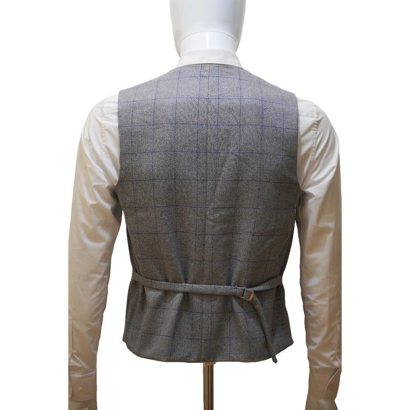 Men's Tweed Grey Check 3 Piece Suit - Wool Jacket, Waistcoat, Trousers & Tie 4