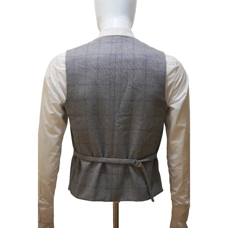 Men's Tweed Grey Check 3 Piece Suit - Wool Jacket, Waistcoat, Trousers & Tie 4