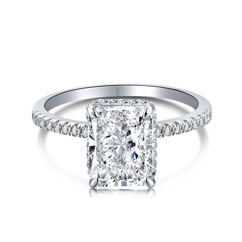 4.0 ct Rectangle Radiant Diamond Stimulant 8A CZ - Crushed Ice Engagement Ring (Gold/Silver) 0