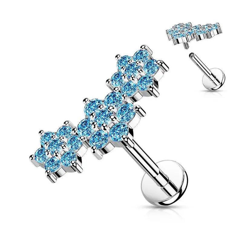 TRIPLE FLOWER CRYSTAL FLAT BACK LABRET 4