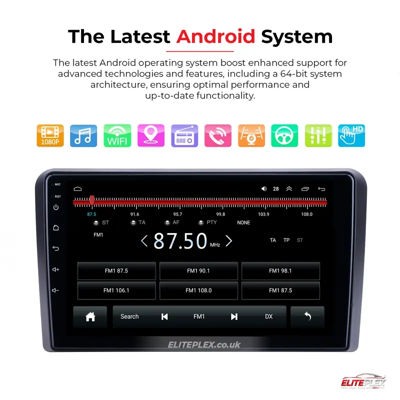 Audi A3 2008-12, Android Car Stereo with Apple CarPlay, Wireless, Radio, GPS, WIFI, BT, NAVI, 9” Full HD Screen, 2GB-32GB Storage 2