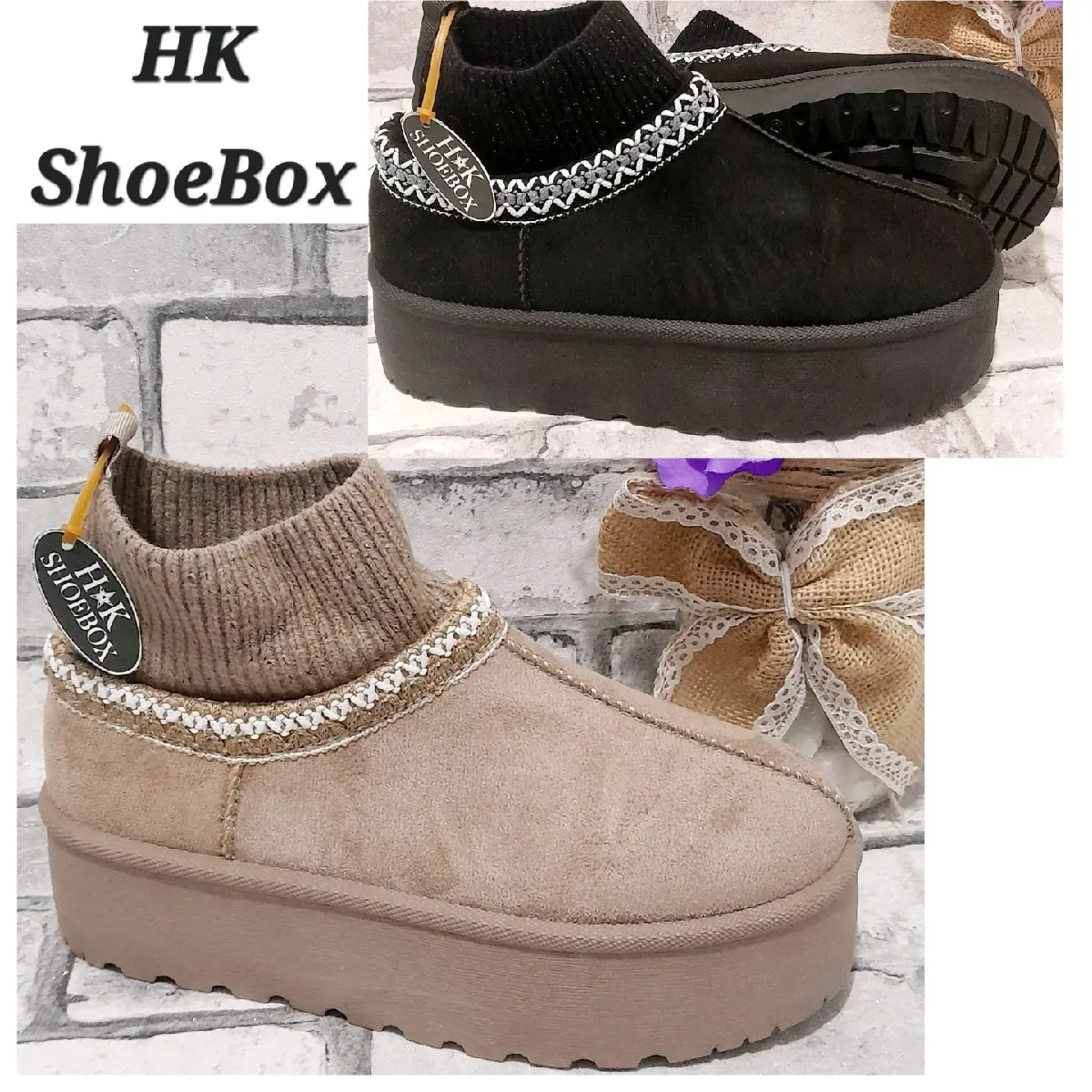Ladies Sock Ankle Boots. Warm & Cosy Faux Fur Lined Womens Shoes. Comfort Footwear indoor outdoor slippers