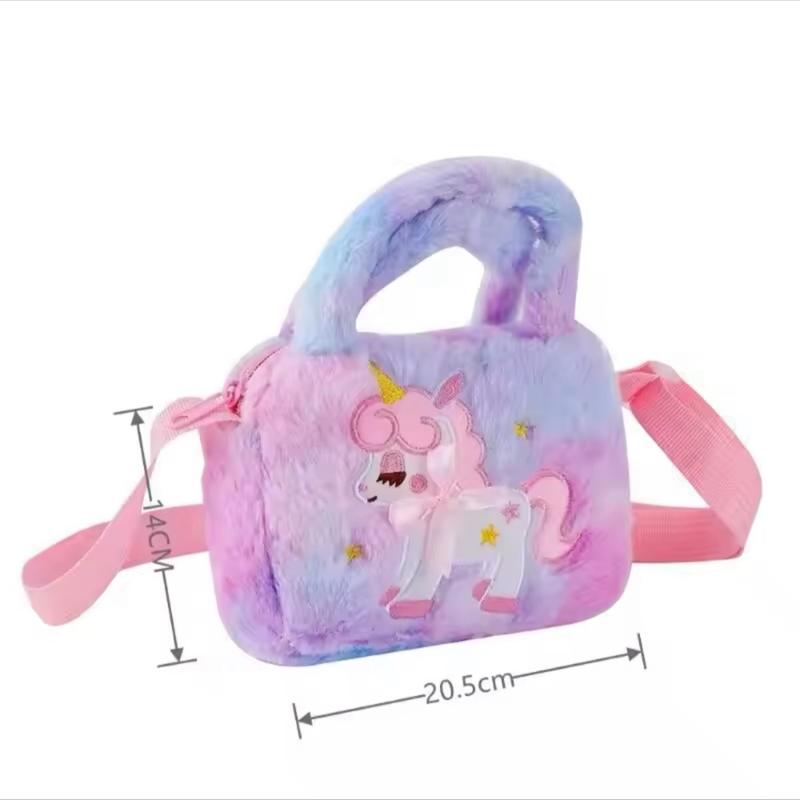Kids Embroidery Unicorn Plush Toy Crossbody Purses Handbags Little Girls Rainbow Fluffy Purse Cute Cartoon Furry Shoulder Bag 5